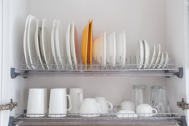 Dish Drying Metal Rack With Big Nice White Clean Kitchenware
