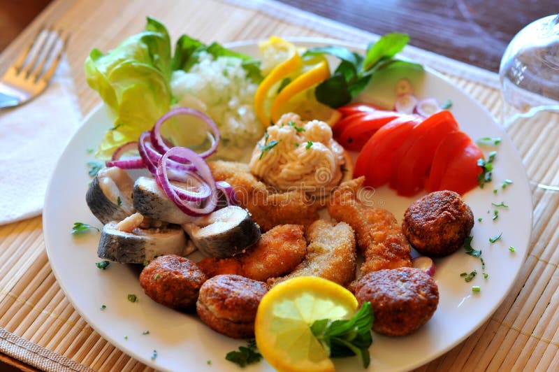 Dish with Fish Eggs and Fish Meat Stock Photo Image of meat, dining