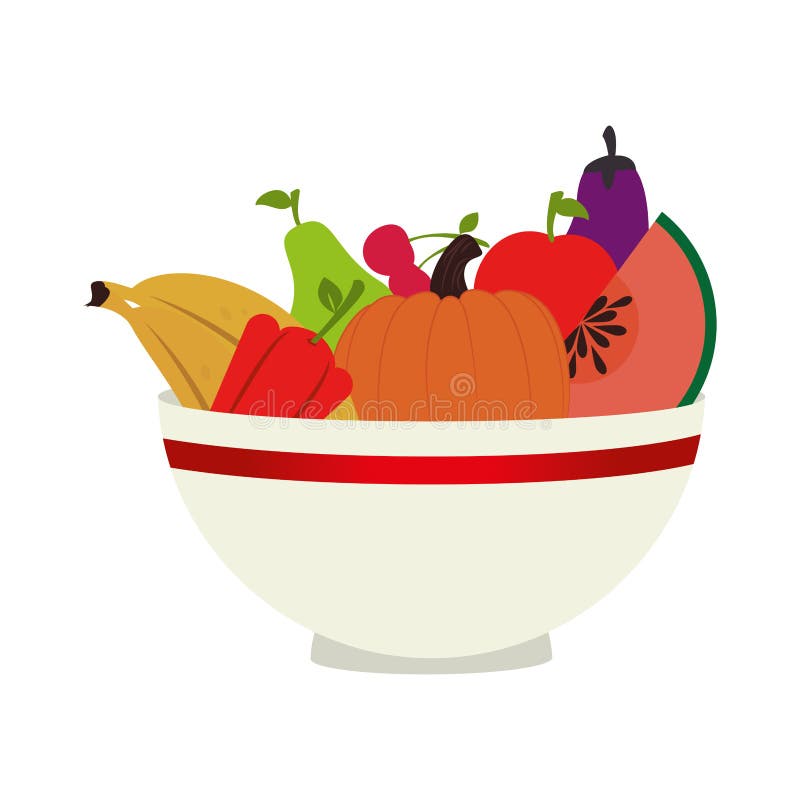 Dish With Fresh Fruit And Vegetable For Healthy Food Concept Vector