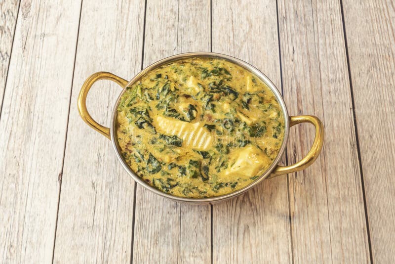 A Dish of Indian Gastronomy Consisting of Spinach and Paneer Cheese