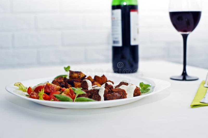 Dish Luncheon stock image. Image of meatloaf, cloth, potatoes 46268343