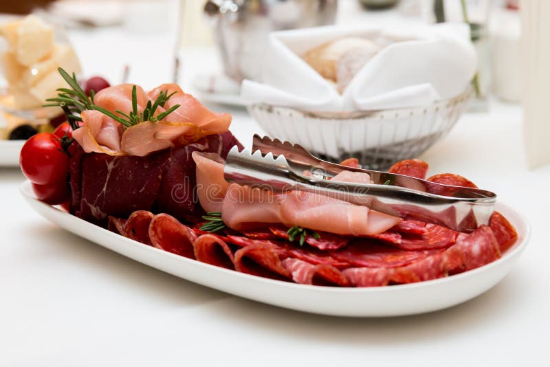 Dish with Meat Salami and Bacon Stock Image Image of delicious, light