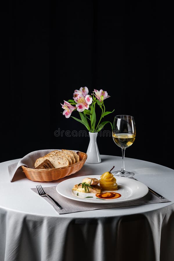 Dish at the restaurant is a roasted pike perch with caramel and white wine royalty free stock photos