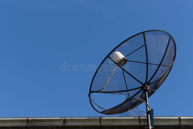 Dish Satellite Receiver on Roof with Blue Sky Stock Image Image of
