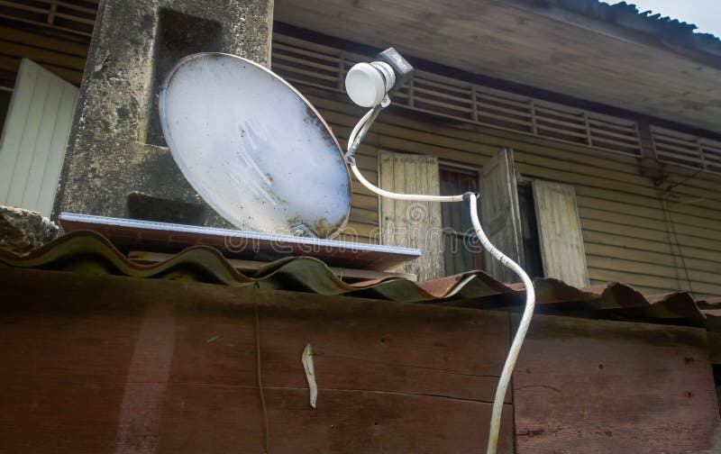 Dish Satellite Receiver Side of Old House Stock Photo Image of data