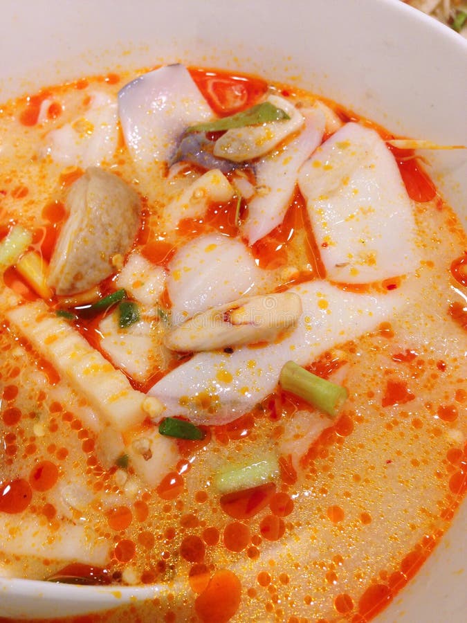 The dish of spicy seafood soup,tom yum kung, thai food stock photo The dish of spicy seafood soup,tom yum kung, thai food stock photo