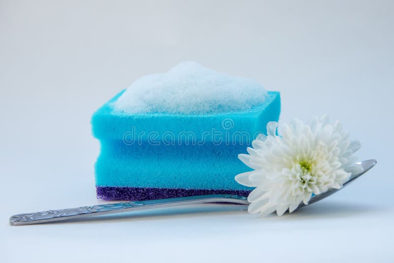 Sponge for Washing Dishes on Clean Dishes Stock Image Image of sponge