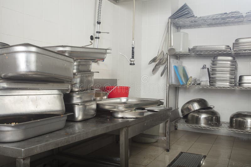 Dish Washing Room in a Restaurant Stock Image Image of steel