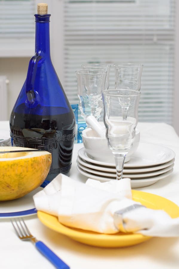 Dishes in Blueyellow Color Stock Image Image of metal, life 15958649