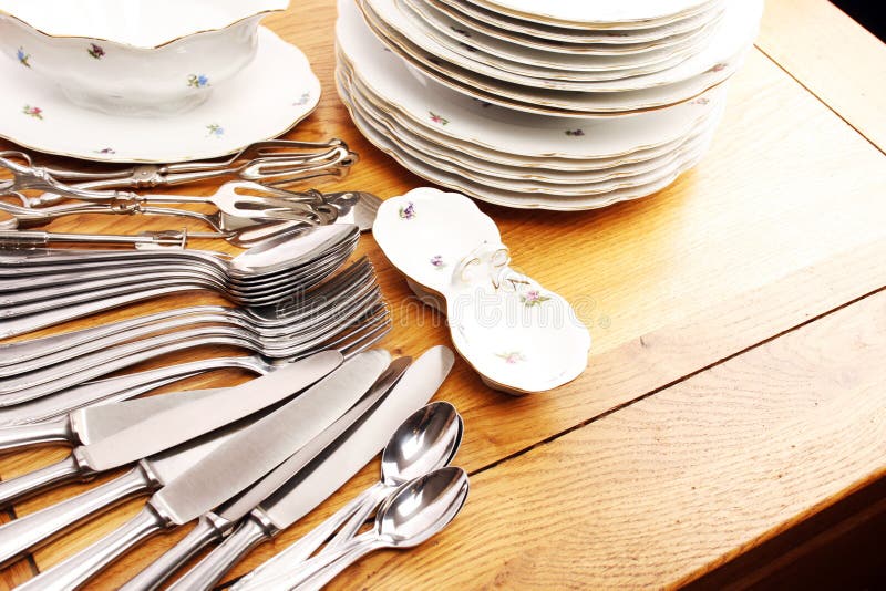 Dishes and cutlery set stock image. Image of clean, fork 12501759
