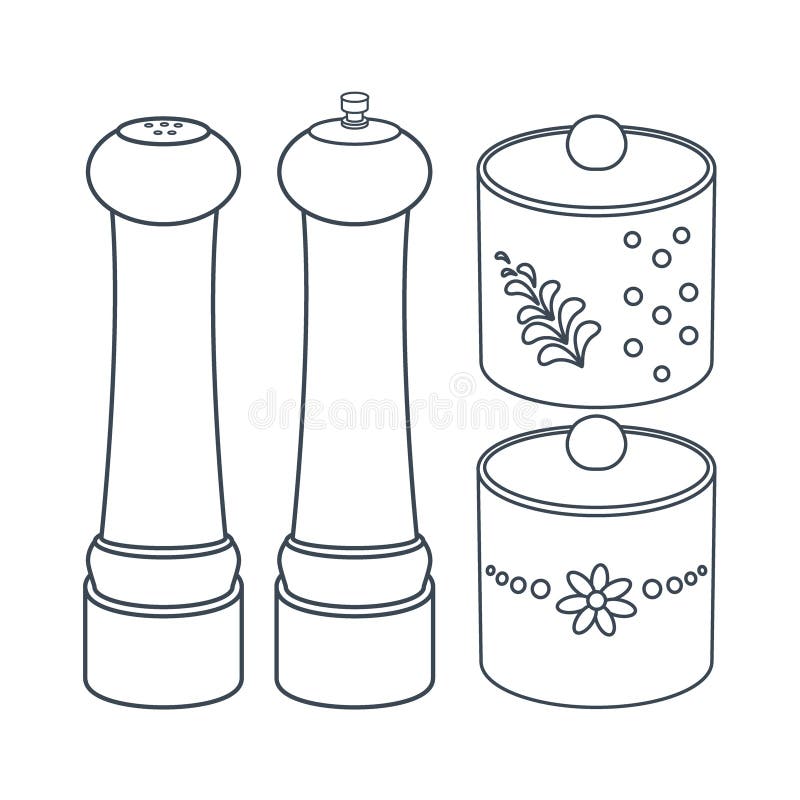 https://thumbs.dreamstime.com/b/dishes-kitchen-pepper-salt-shaker-jars-spices-line-art-vector-illustration-isolated-white-background-283158870.jpg