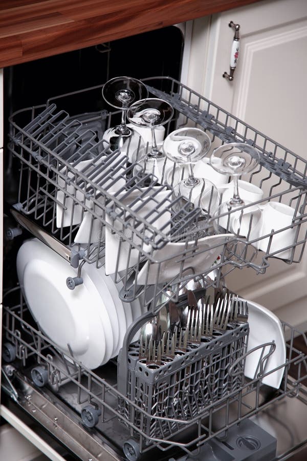Dishwasher with Clean Utensils Stock Photo Image of dishes, modern 63325460