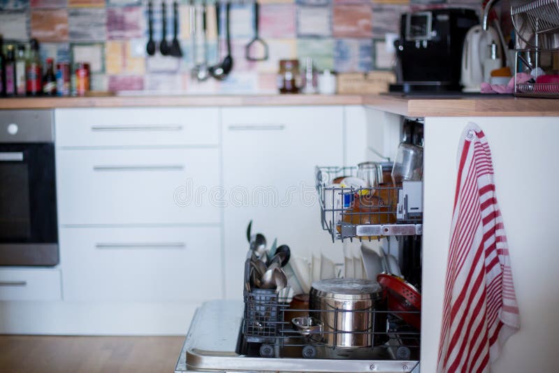 Dishwasher, Filled with Dirty Dishes and Glasses Stock Image Image of
