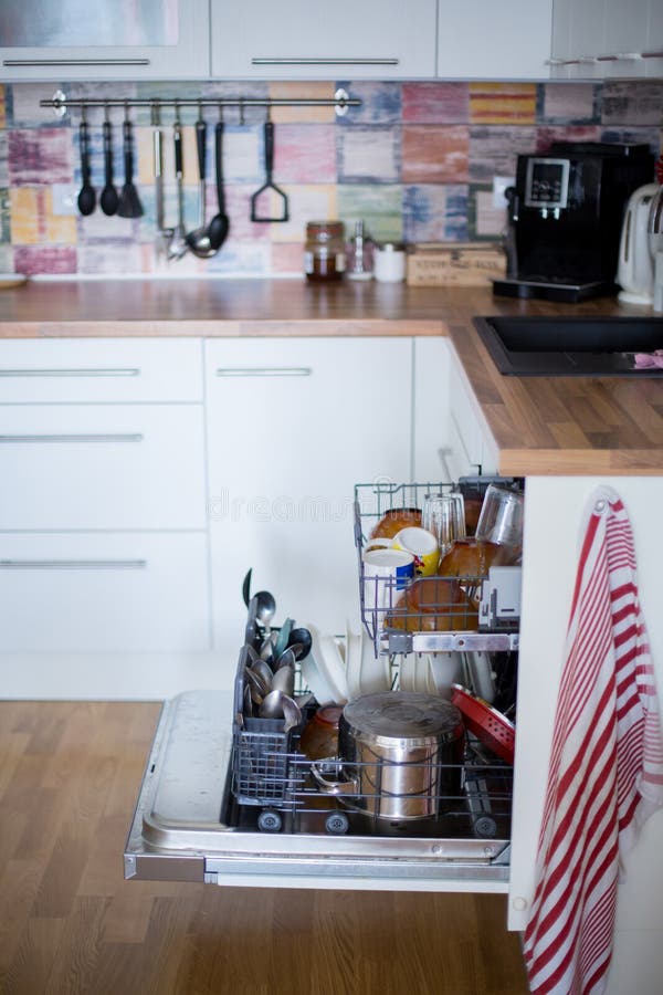 Dishwasher, Filled with Dirty Dishes and Glasses Stock Image Image of