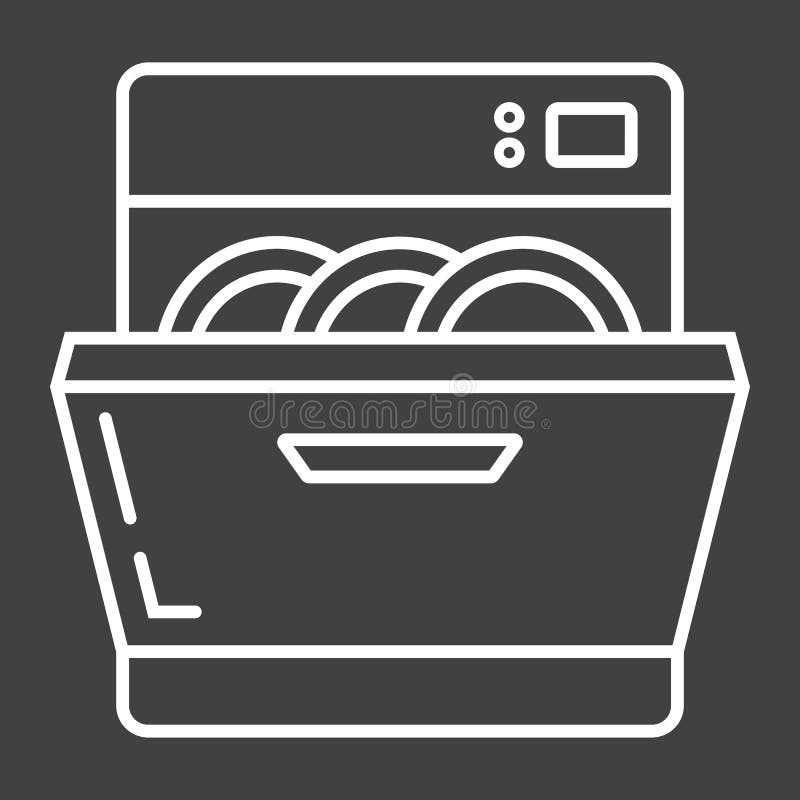 Dishwasher Line Icon, Kitchen and Appliance Stock Vector Illustration