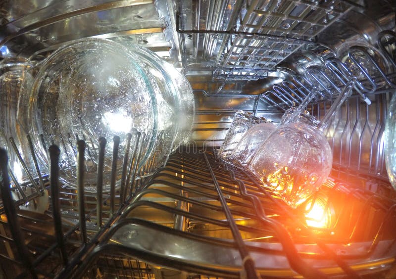 Dishwasher Washes the Glasswares Dishes Stock Photo Image of happy