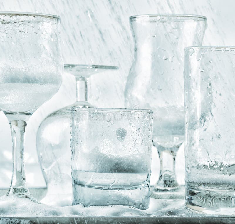 Glassware Washing Under Water Jets Stock Photo Image of dishwasher
