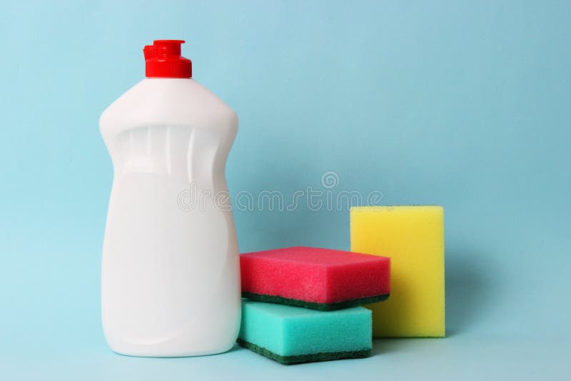 Dishwashing Liquid on the Table. Minimalism, Space for Text Stock Photo