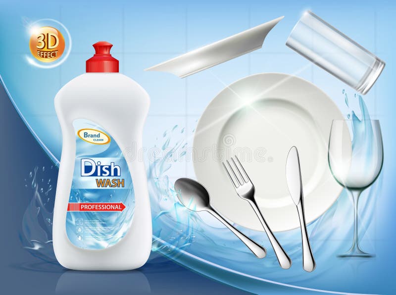 Dishwashing Liquid Soap with Lemon. Packaging with Template Label