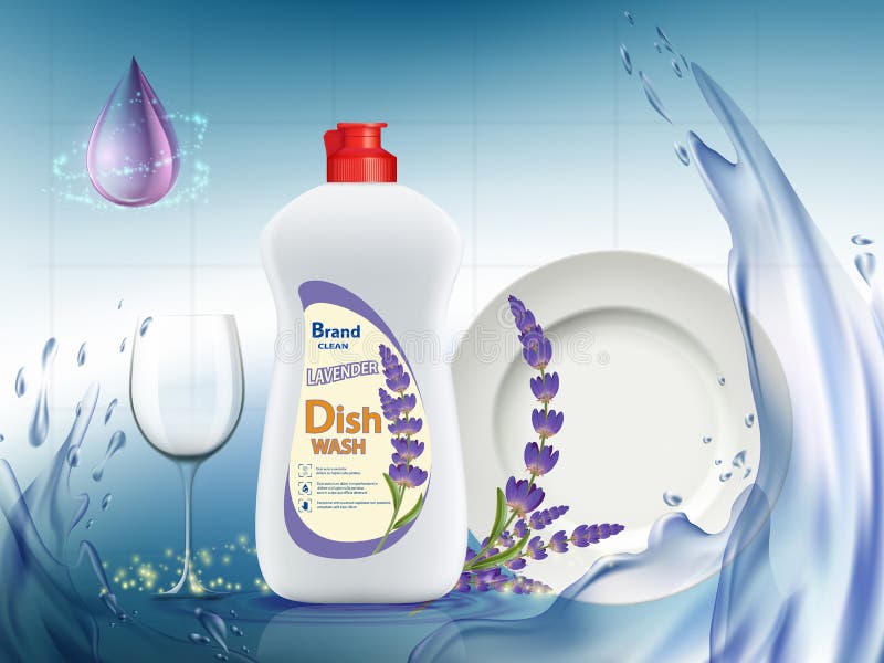 Dishwashing Liquid Soap Detergent with Lavender Flower Stock Vector
