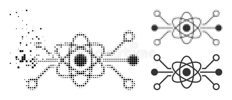 Disintegrating Dot Quantum Circuit Glyph with Halftone Version stock illustration