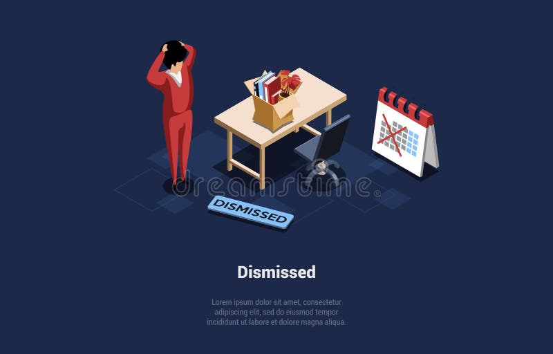 Dismissed Concept Illustration Isometric Vector Composition In Cartoon 3d Style Stock Vector