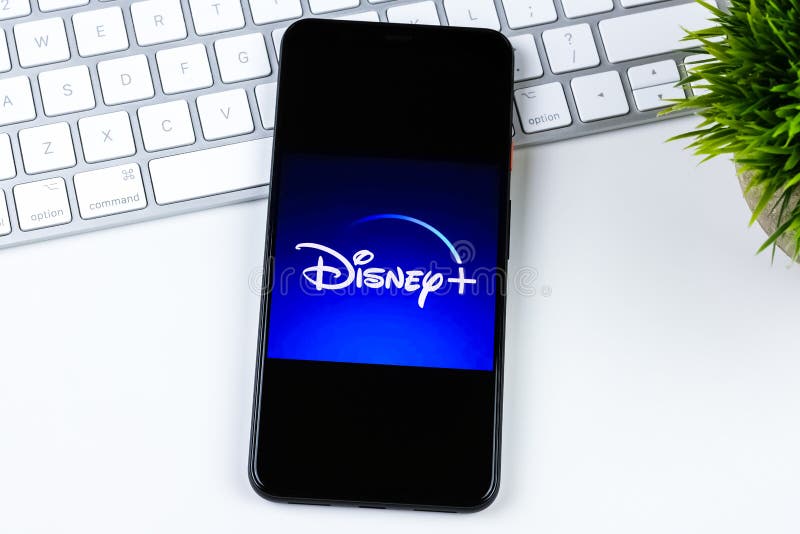 Disney+ App Logo on a Smartphone Screen. Manhattan, New York, USA May 2