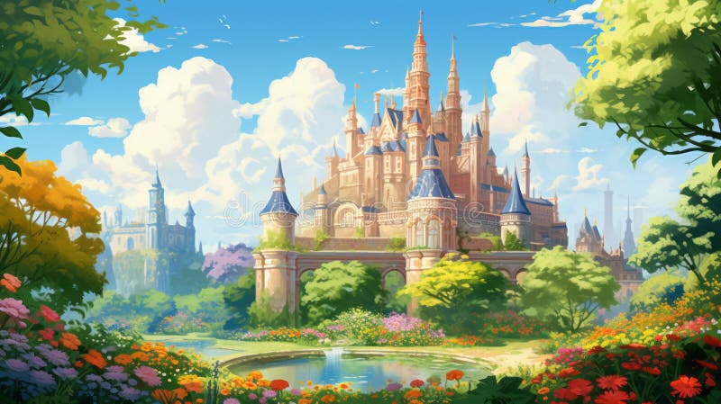 Lush Greenery Palace: Majestic 2d Vector Artwork with Intricate Details ...