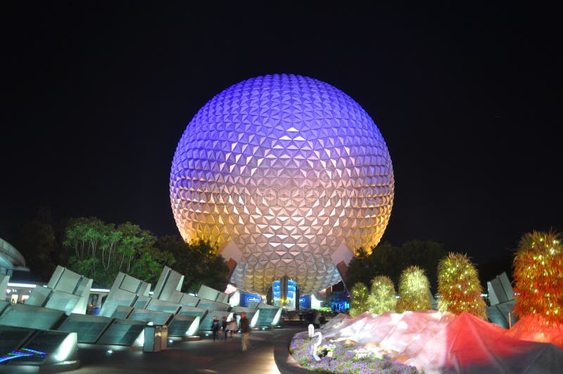 Disney Epcot Center at Night, Florida, USA Editorial Stock Image