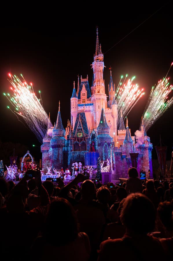 Disney S Magic Kingdom Castle Fireworks in Pink Lighting Editorial ...