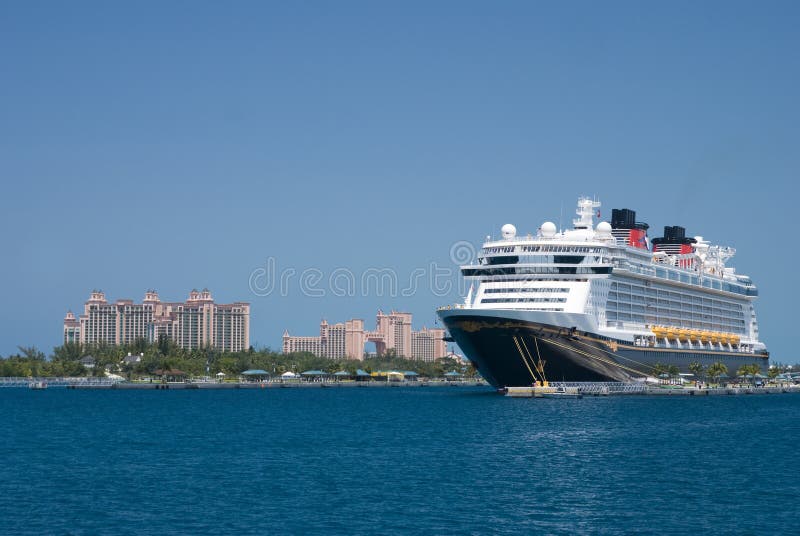 Disney Dream docked in Nassau, The Bahamas. Paradise island in the background. Disney Dream docked in Nassau, The Bahamas. Paradise island in the background.