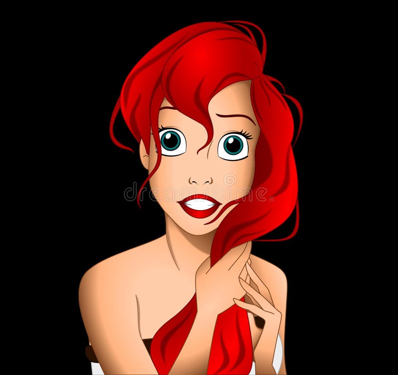 Disney vector illustration of Ariel isolated on black background, the little Mermaid, portrait of princess Disney stock illustration Disney vector illustration of Ariel isolated on black background, the little Mermaid, portrait of princess Disney stock illustration