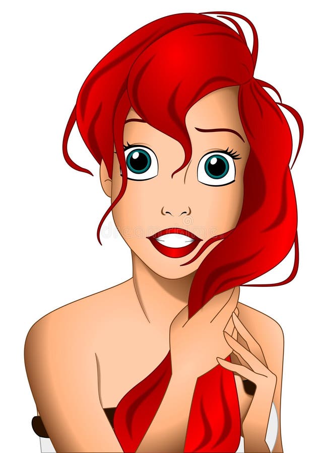 Disney vector illustration of Ariel isolated on white background, the little Mermaid, portrait of princess Disney