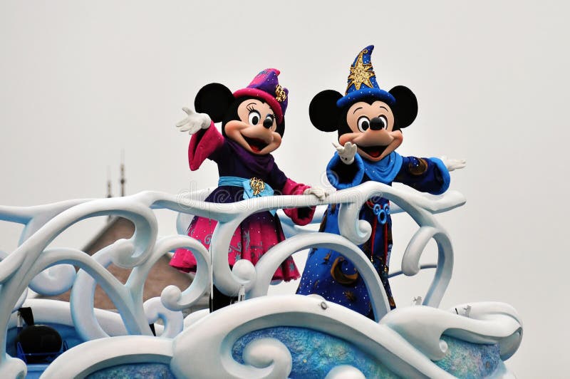 Mickey Mouse and Minnie Mouse on a water float during the 10th Anniversary performance Magical Me at Disneysea in Tokyo, Japan. (2011). Mickey Mouse and Minnie Mouse on a water float during the 10th Anniversary performance Magical Me at Disneysea in Tokyo, Japan. (2011)