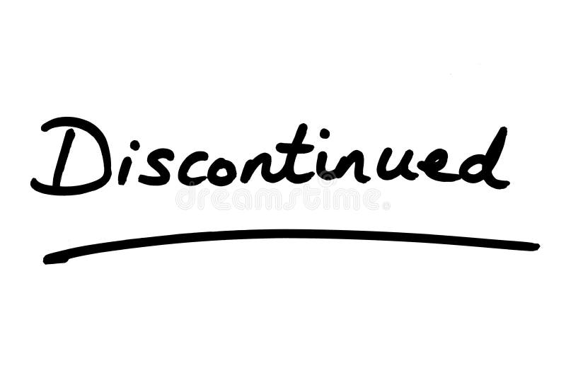 The word Discontinued handwritten on a white background. The word Discontinued handwritten on a white background