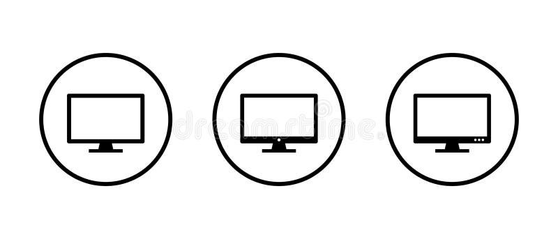 Display monitor icon set on circle line. Computer desktop screen sign symbol vector illustration