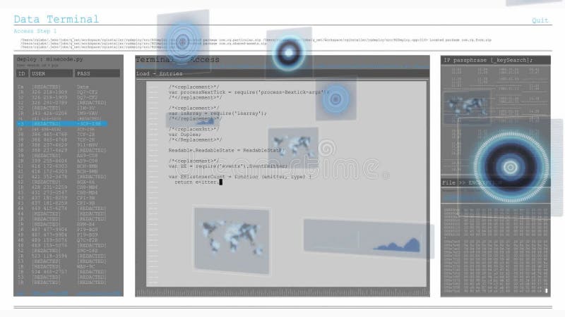 Displaying animation, computer terminal with code and digital interface in school royalty free illustration