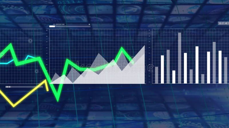 显示财务图表和条形图动画以数字方式显示数据趋势 皇族释放例证
