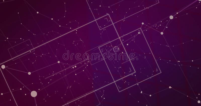 Displaying geometric network pattern in cyberspace, with glowing rectangular frames and nodes stock illustration