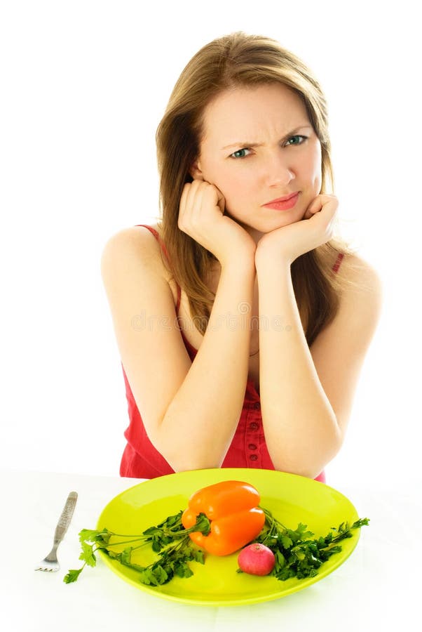 Displeased woman keeping a diet