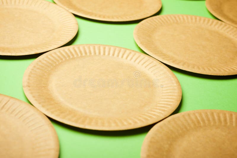 Disposable Cardboard Plates on a Green Table Stock Photo Image of