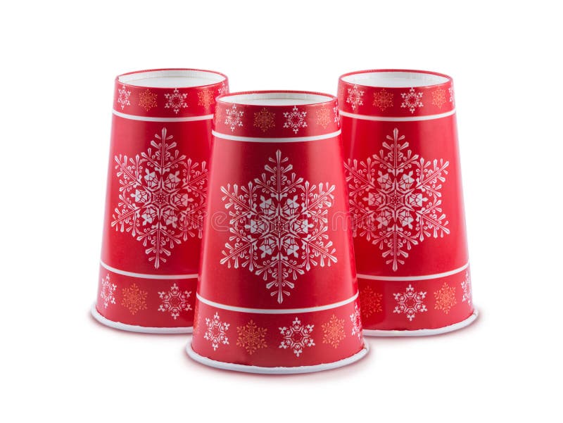 Disposable Christmas Cups are Isolated on a White Background Stock