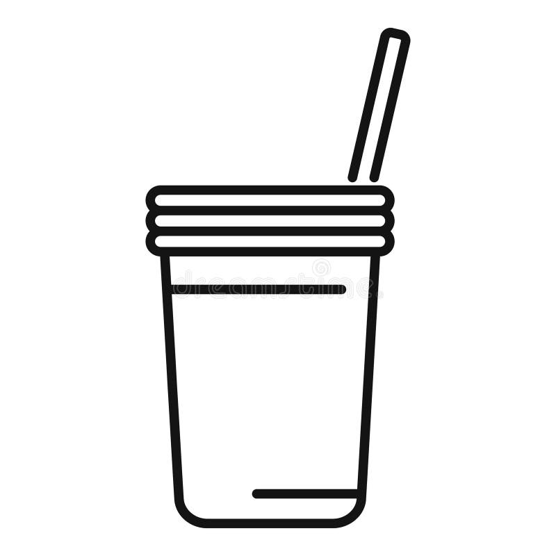 Disposable coffee cup with lid and straw line icon stock illustration