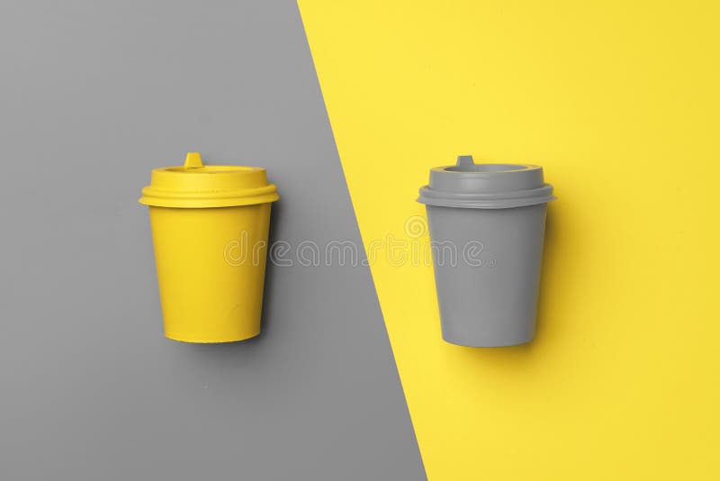 Disposable Coffee Cup in Yellow Gray Colors Stock Image Image of