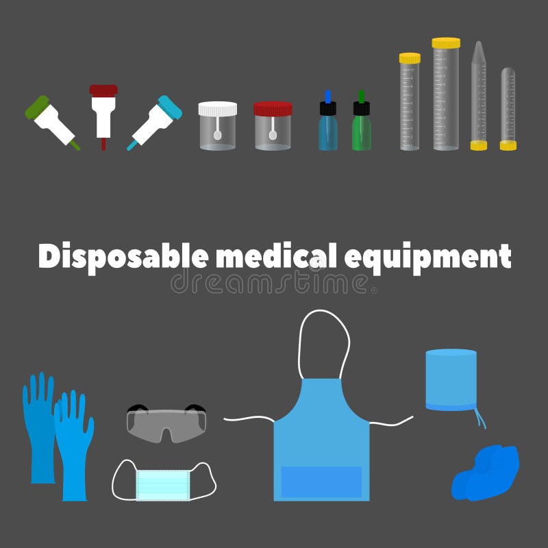 Disposable Medical Equipment, Tools and Work Clothes Stock Vector