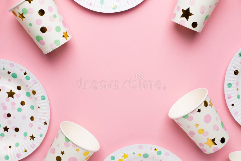 Disposable Paperware for the Holiday, Eco Plates and Glasses with Copyspace Stock Image Image