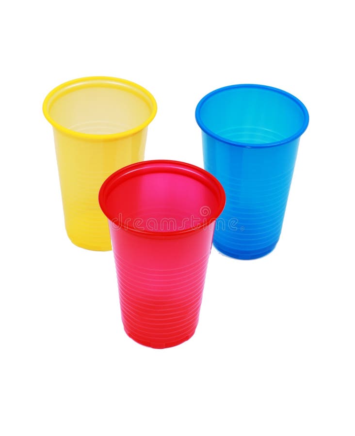 Disposable plastic colored cups stock photos
