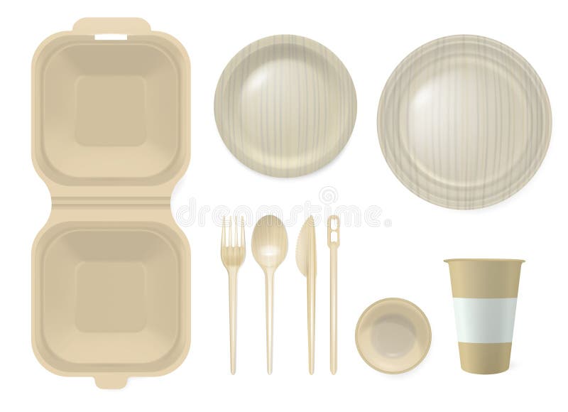 Disposable Plastic Tableware Realistic Set stock illustration