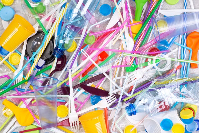 Disposable single use plastic objects that cause pollution of the environment, especially oceans royalty free stock image Disposable single use plastic objects that cause pollution of the environment, especially oceans royalty free stock image