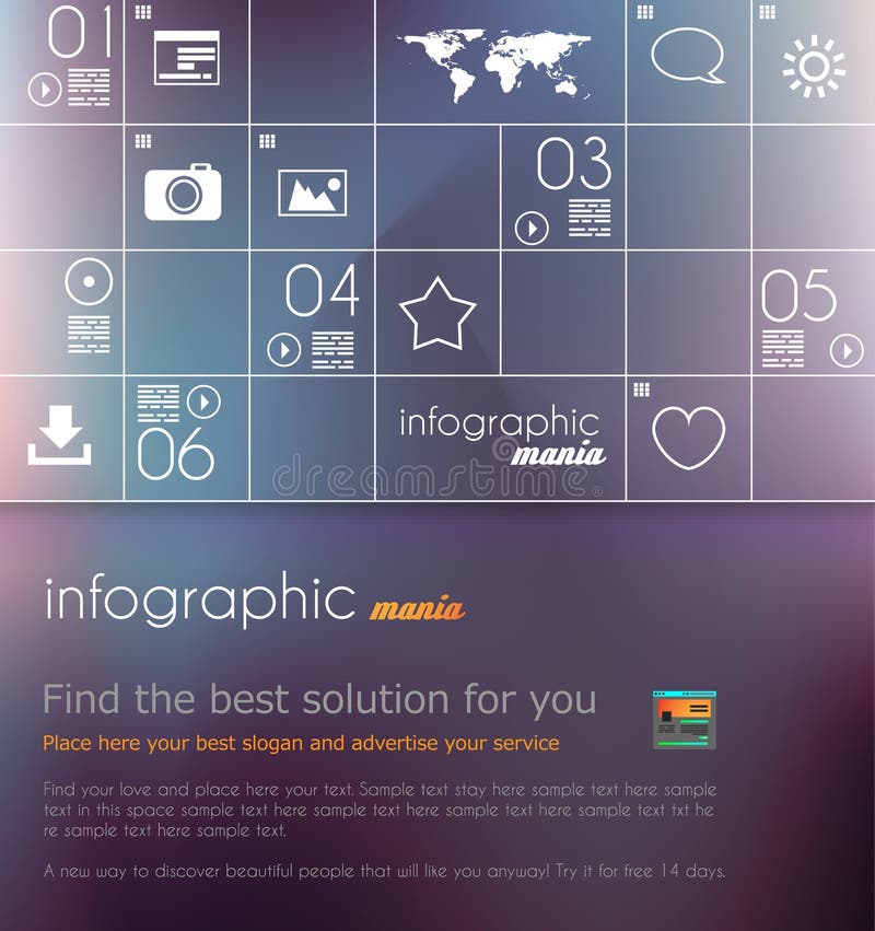 Disposición del panel moderno del webite del estilo plano con los iconos libre illustration Disposición del panel moderno del webite del estilo plano con los iconos libre illustration